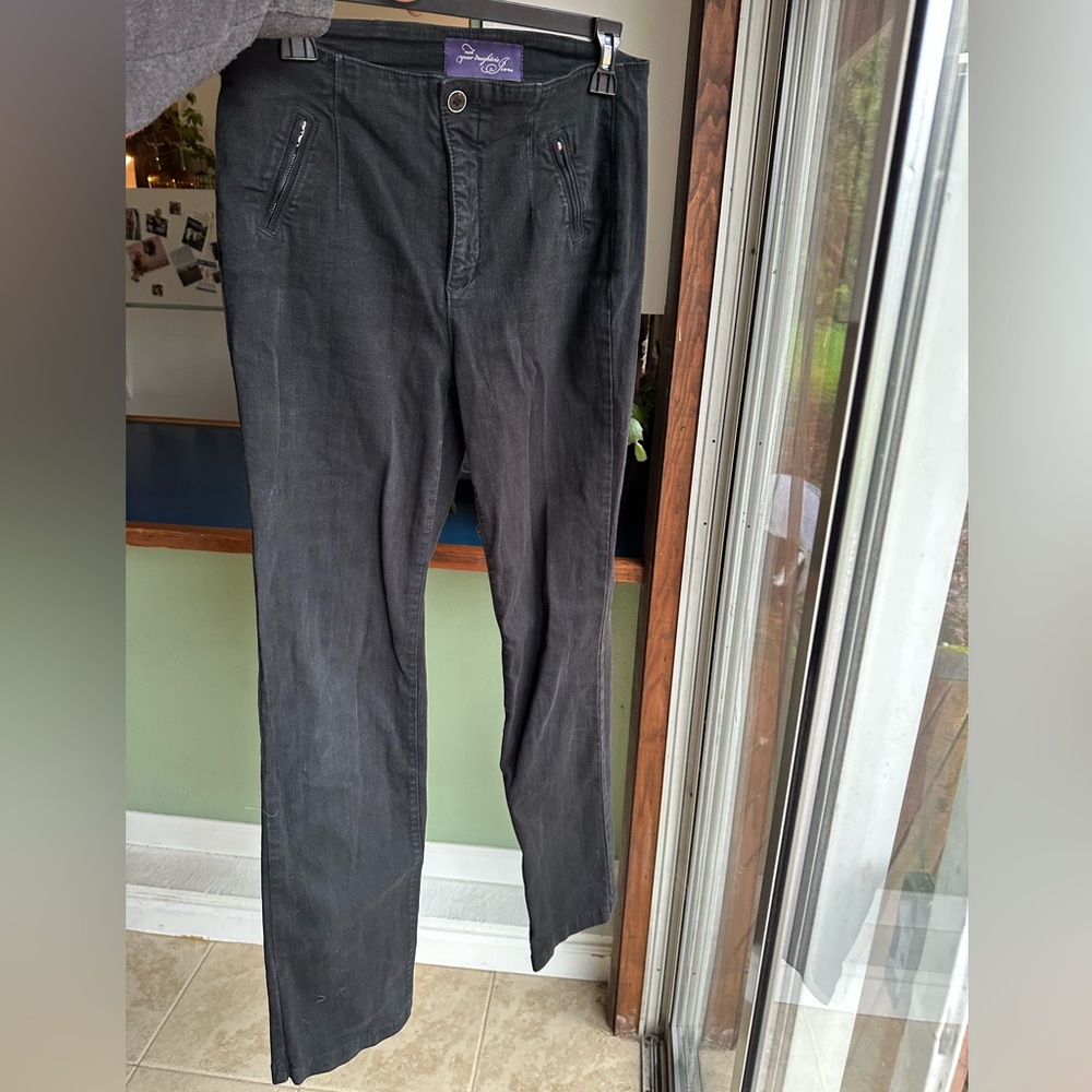 NYDJ Black Straight-Leg Jeans with Branded Waist Label